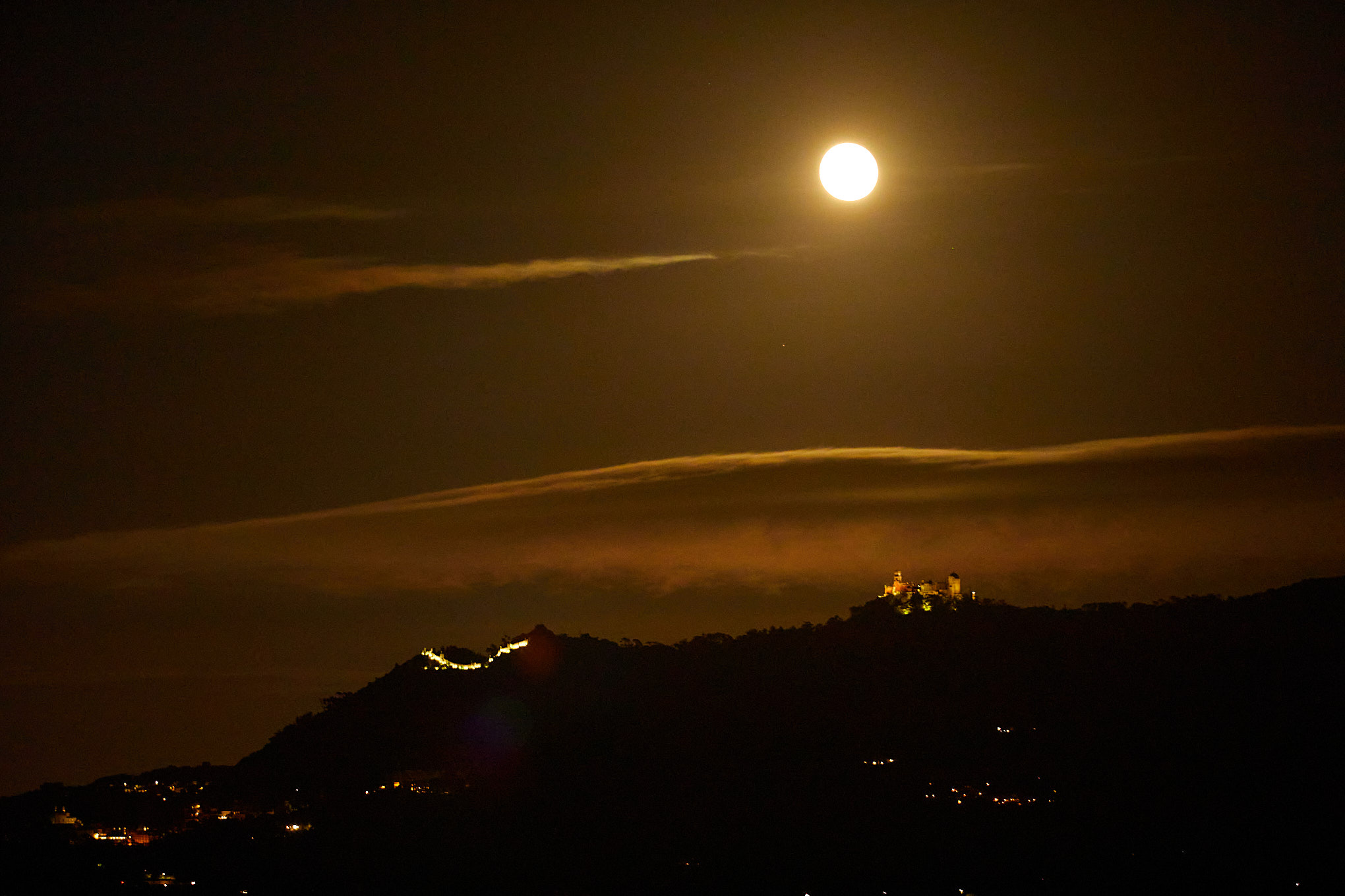 Full moon rising over the Sintra hills, seen from Ocean's Garden